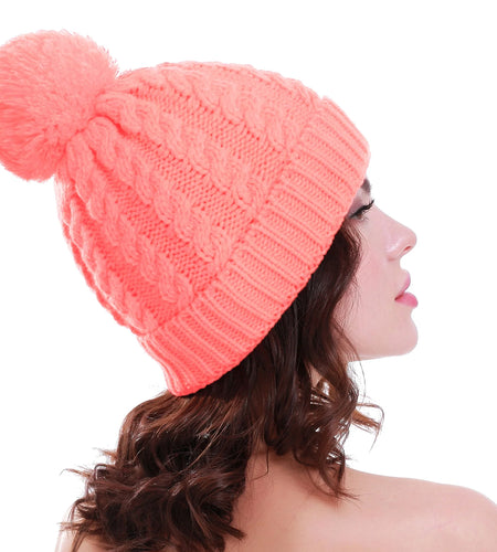 Women'S Winter Beanie Warm Lining - Thick Slouchy Cable Knit Skull Hat Ski Cap