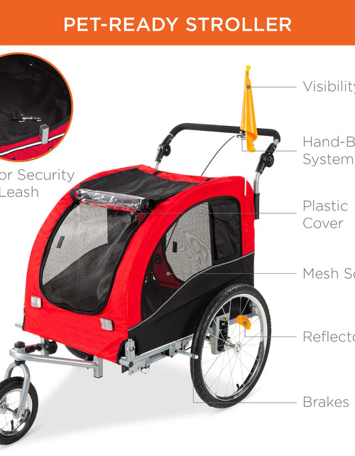 Load image into Gallery viewer, 2-In-1 Dog Bike Trailer, Pet Stroller Bicycle Carrier W/ Hitch, Brakes, Visibility Flag, Reflector
