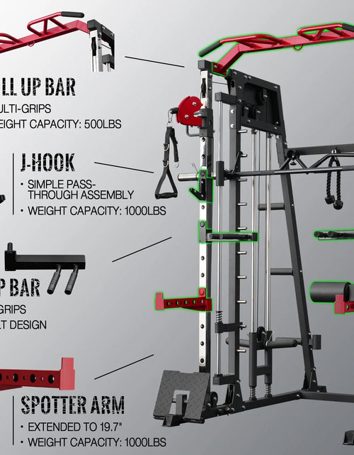 Load image into Gallery viewer, Smith Machine Home Gym, 2200 Lbs Power Rack Cage with 800 Lbs Weight Bench and Cable Crossover System, Weight Bar, 360Â° Landmine, Home Gym
