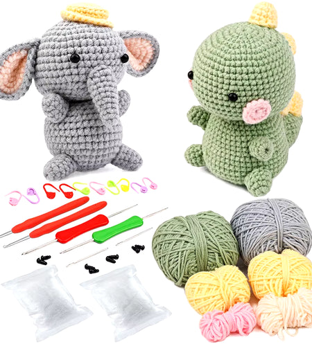 DIY Crochet Animal Kit with Hand Knitting Yarn Needles Plush Doll Easy for Starter Includes Enough Yarn Hook Accessories