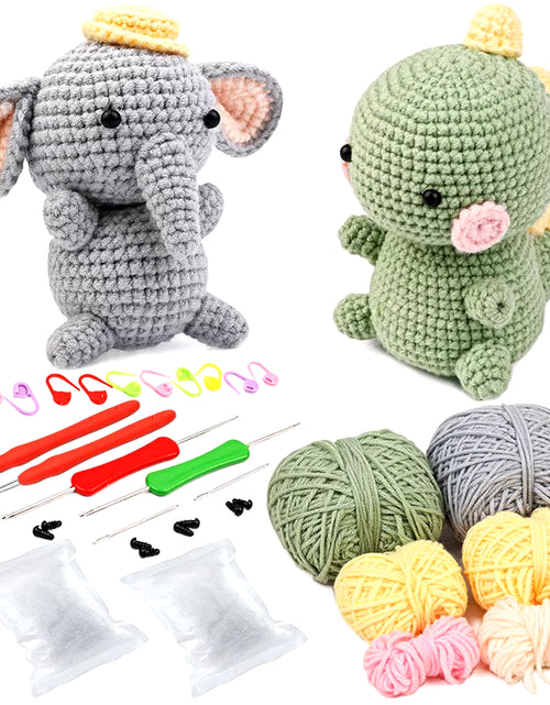 Load image into Gallery viewer, DIY Crochet Animal Kit with Hand Knitting Yarn Needles Plush Doll Easy for Starter Includes Enough Yarn Hook Accessories
