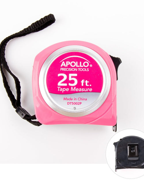 Load image into Gallery viewer, Tools Measuring Tape, 25 Foot Tape Measure with Retractable Blade, Fraction Markings, 1 Inch Nylon Blade, 8 Foot Standout, Lock Button and Belt Clip - Pink Ribbon - Pink - DT5002P
