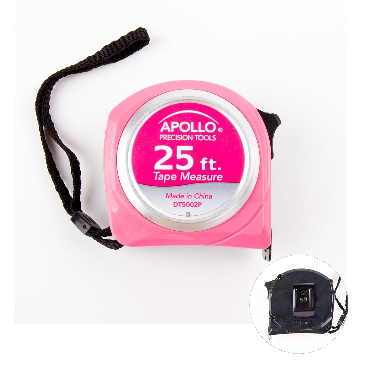 Tools Measuring Tape, 25 Foot Tape Measure with Retractable Blade, Fraction Markings, 1 Inch Nylon Blade, 8 Foot Standout, Lock Button and Belt Clip - Pink Ribbon - Pink - DT5002P