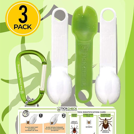 Tick Remover Spoon - 3 Pack of Lightweight Tick Remover Tools with Free Tick ID Card & Carabiner (1 Set of 3 Spoons)