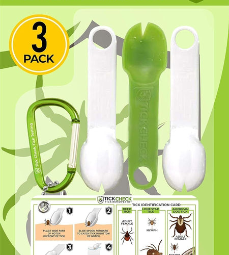 Tick Remover Spoon - 3 Pack of Lightweight Tick Remover Tools with Free Tick ID Card & Carabiner (1 Set of 3 Spoons)