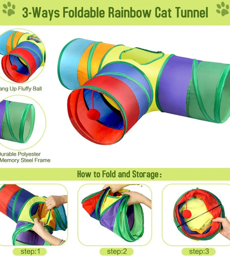 32 PCS Cat Toys Kitten Toys, Variety Catnip Toys with Rainbow Tunnel Interactive Cat Feather Teaser Spring Toy Set for Cat, Kitty