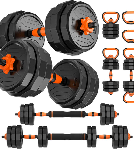 88Lb 4-In-1 Adjustable Dumbbells Set Free Weight Set with Connector Used as Barbell, Kettlebells, Push up Stand, Fitness Exercises for Home Gym Suitable Men/Women