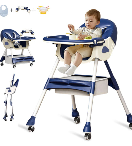 Portable High Chair with Wheels, Foldable Travel High Chair for Babies Toddlers, Purple