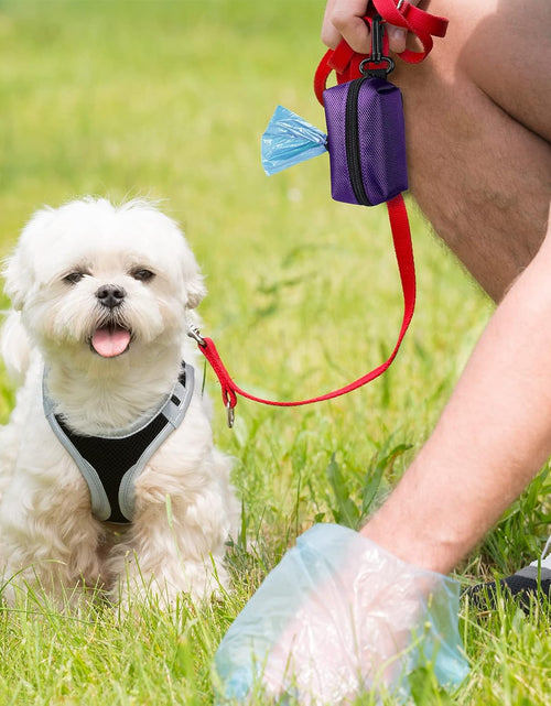 Load image into Gallery viewer, 2 Pack Dog Poop Bag Holder for Leash Attachment - Waste Bag Dispenser for Leash - Fits Any Dog Leash - Portable Set with 1 Hand Free Holder Metal Carrier - Black&amp;Purple
