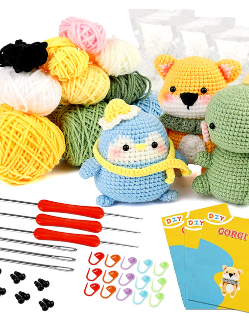 Load image into Gallery viewer, DIY Crochet Animal Kit with Hand Knitting Yarn Needles Plush Doll Easy for Starter Includes Enough Yarn Hook Accessories
