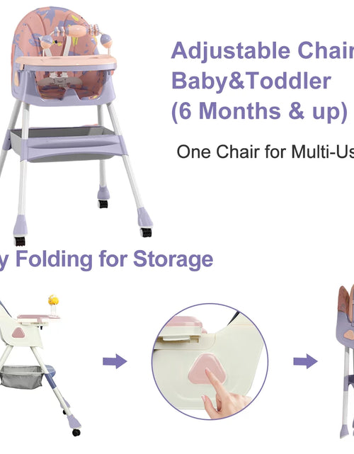 Load image into Gallery viewer, XUDREZ 4-In-1 Baby High Chair Portable Baby Dining Chairs Eat &amp; Play Convertible High Chair with Five-Point Snap Button, Double-Layer Dinner Plate and Toy Rack, Purple
