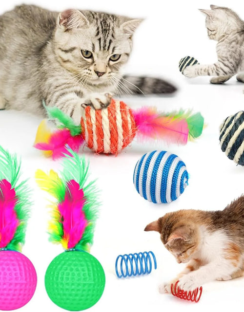 Load image into Gallery viewer, 32 PCS Cat Toys Kitten Toys, Variety Catnip Toys with Rainbow Tunnel Interactive Cat Feather Teaser Spring Toy Set for Cat, Kitty
