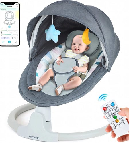 Baby Swing for Infants - APP Remote Bluetooth Control, 5 Speed Settings, 10 Lullabies, USB Plug (Pink)