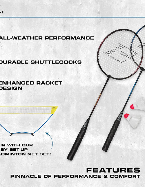 Load image into Gallery viewer, 2 Player Badminton Racket Set; 2 Rackets with Steel Shafts, 2 Shuttlecock Birdies
