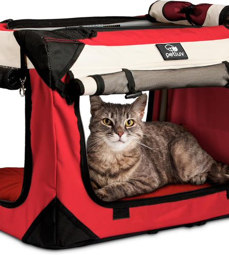 -Happy Cat Premium Cat Carrier Soft Sided Foldable Top & Side Loading Pet Crate & Carrier Locking Zippers Shoulder Straps Seat Belt Lock Plush Pillow…