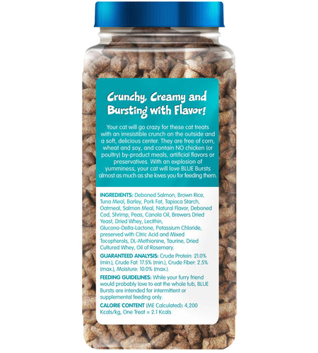 Bursts Crunchy & Creamy Dry Cat Treats, Great for Training, Seafood, 12-Oz. Tub