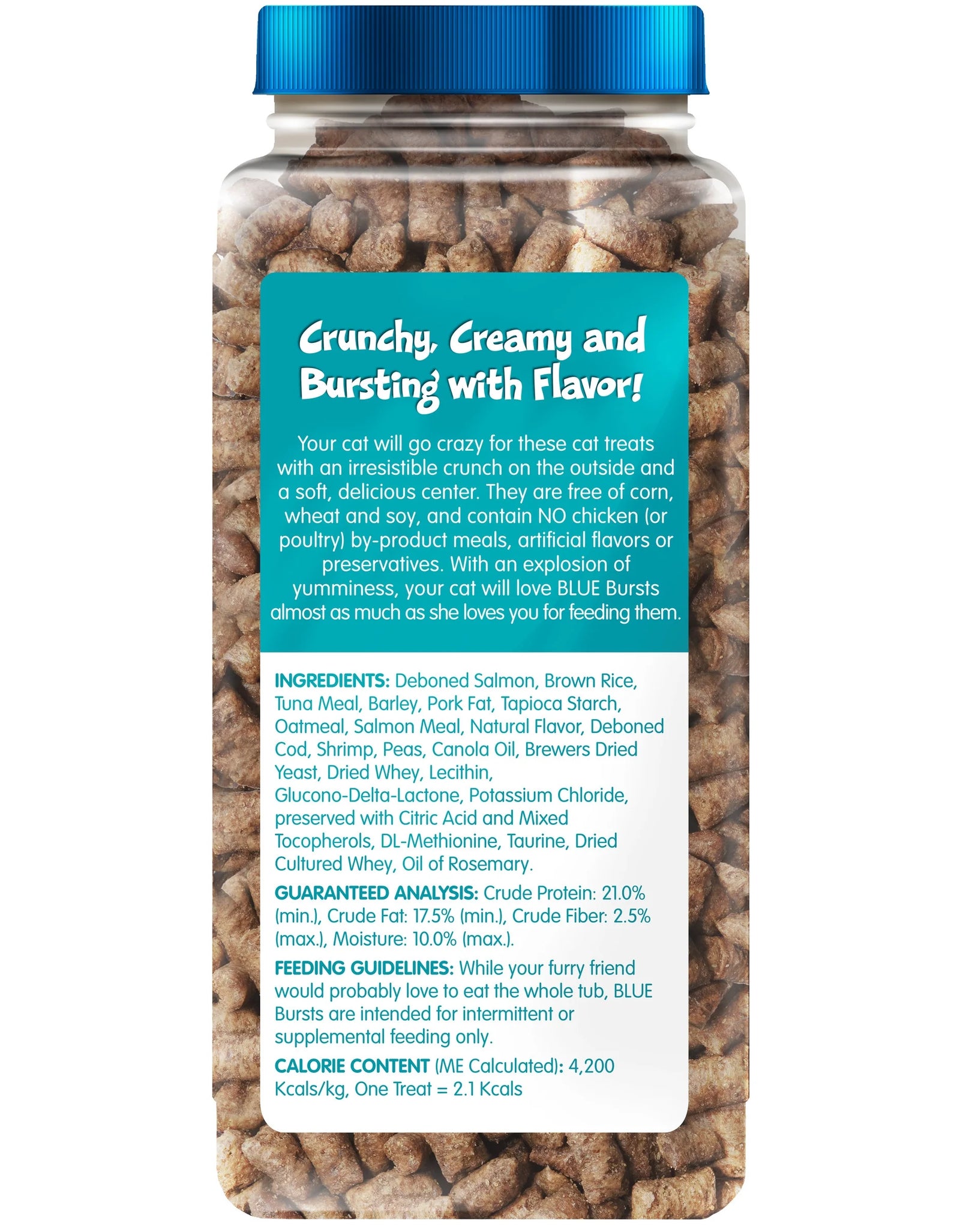 Bursts Crunchy & Creamy Dry Cat Treats, Great for Training, Seafood, 12-Oz. Tub