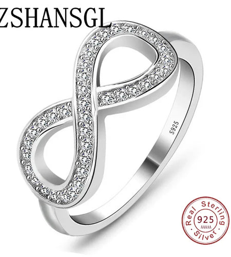 Fashion Cz Infinity Endless Love Claddagh 8 Shape 925 Sterling Silver Rings for Women Silver Filled Jewelry Anel Feminino
