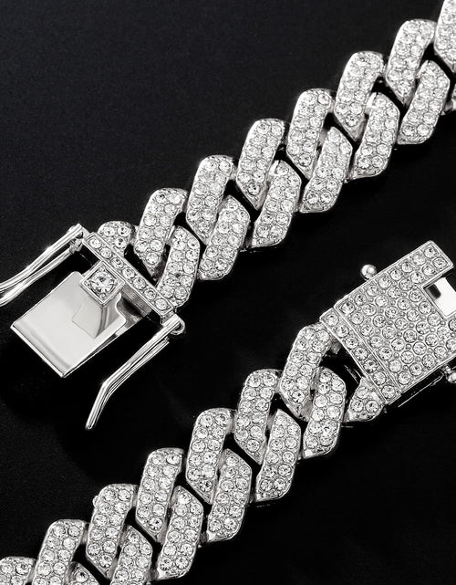 Load image into Gallery viewer, Junvirtuous Cuban Link Chain Mens Iced Out Miami Cuban Necklace Silver/Gold Hip
