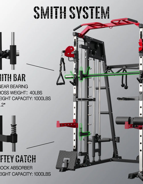 Load image into Gallery viewer, Smith Machine Home Gym, 2200 Lbs Power Rack Cage with 800 Lbs Weight Bench and Cable Crossover System, Weight Bar, 360Â° Landmine, Home Gym
